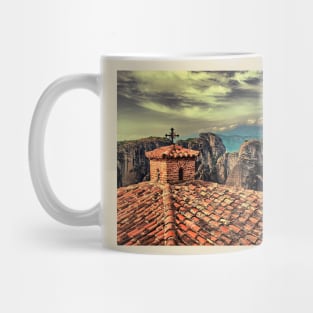 Greece. Meteora. The roofs of The Holy Monastery of Varlaam. Mug